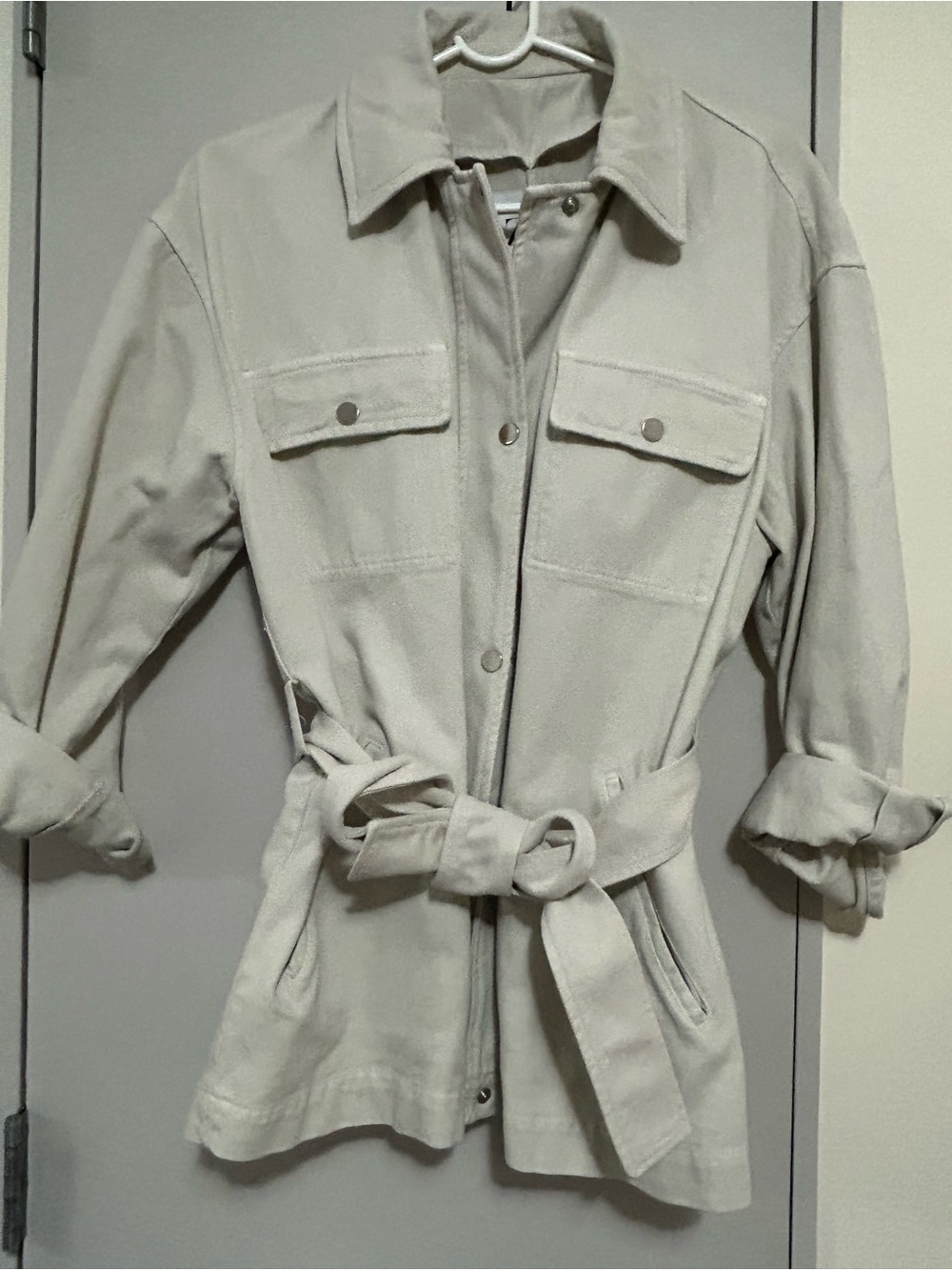 NWT ZARA Belted Denim Shirt Jacket Shacket Cream Off White Size Medium